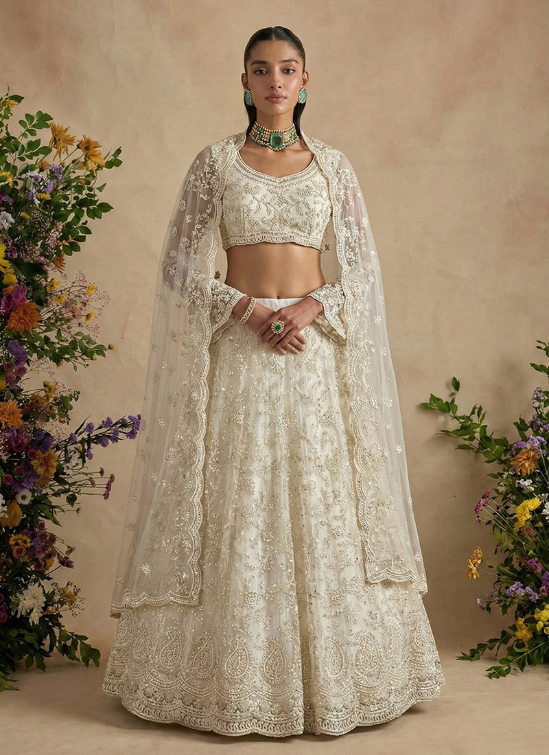 Pearl White Embroidered Lehenga Choli