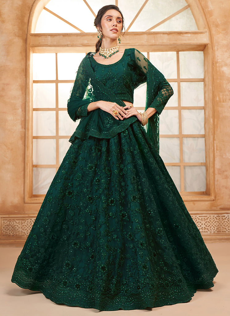 Buy Dark Green Embroidered Lehenga Choli 1 Online in Canada | Hatkay Buy Dark Green Embroidered Lehenga Choli 1 Online in Canada | Hatkay