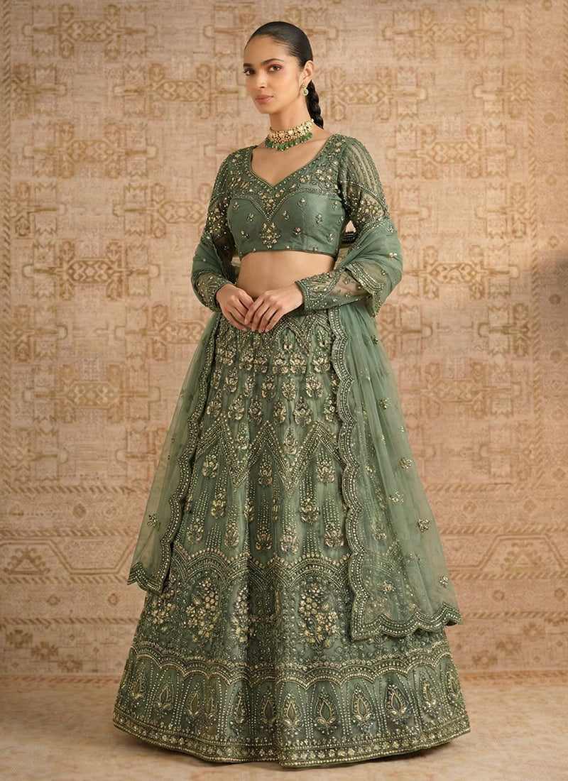 Olive Green Embroiderey Lehenga Choli