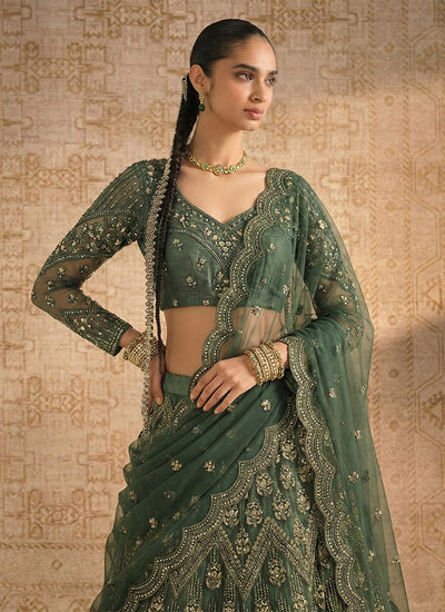 Olive Green Embroiderey Lehenga Choli