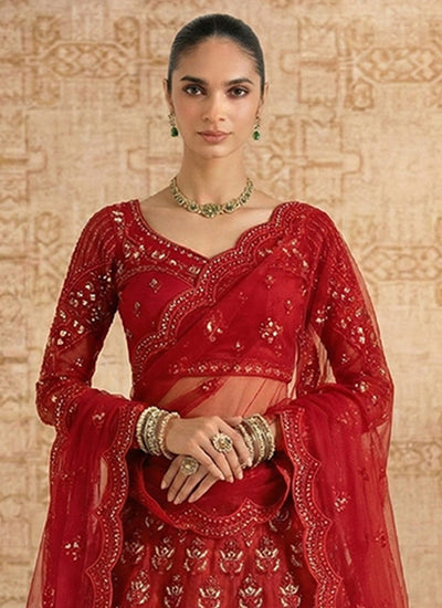 Bridal Red Embroiderey Lehenga Choli