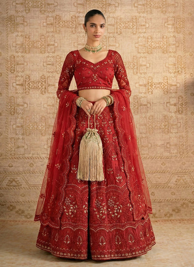 Bridal Red Embroiderey Lehenga Choli