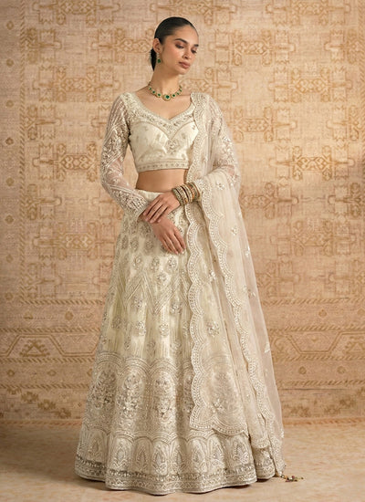 Cream White Embroidered Lehenga Choli