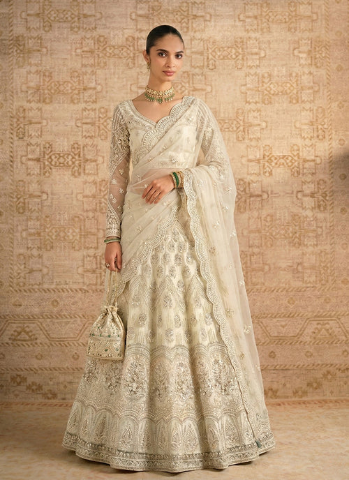 Cream White Embroidered Lehenga Choli