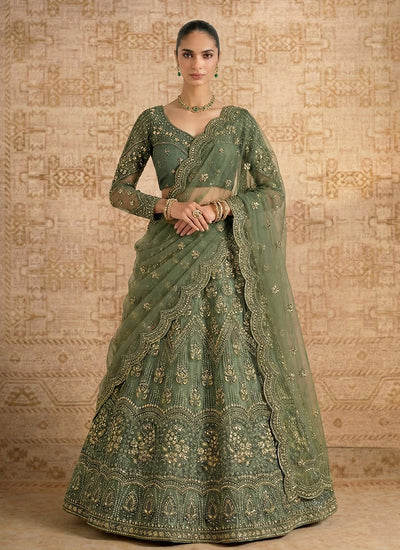 Olive Green Embroiderey Lehenga Choli