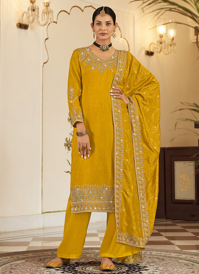 Yellow Embroidery Designer Salwar Suit