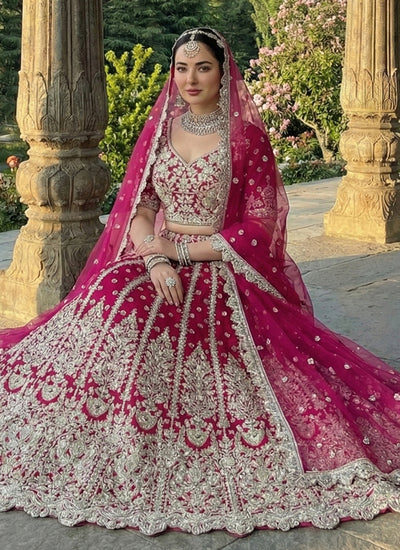 Magenta Multi Embroidered Wedding Lehenga Choli