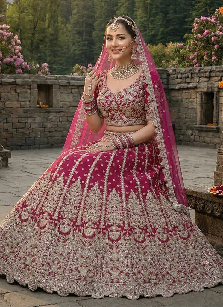 Magenta Multi Embroidered Wedding Lehenga Choli