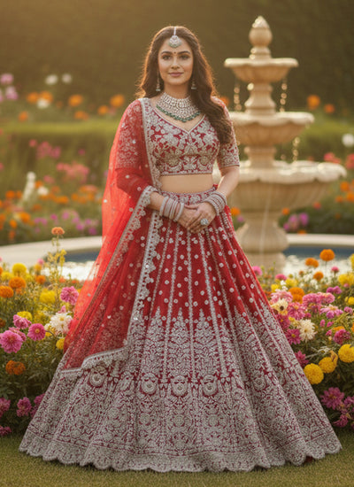 Bridal Red Multi Embroidered Wedding Lehenga Choli