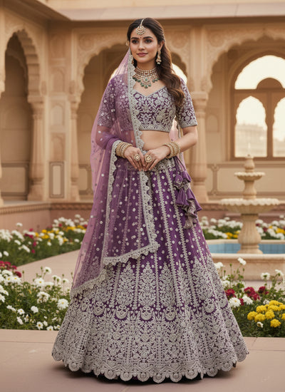 Purple Multi Embroidered Wedding Lehenga Choli
