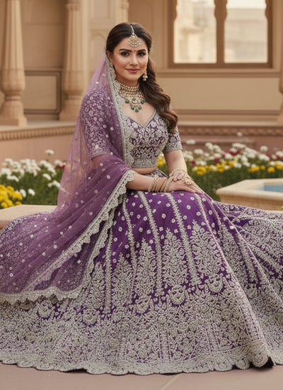 Purple Multi Embroidered Wedding Lehenga Choli