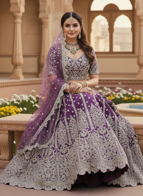 Purple Multi Embroidered Wedding Lehenga Choli