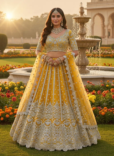 Yellow Multi Embroidered Wedding Lehenga Choli