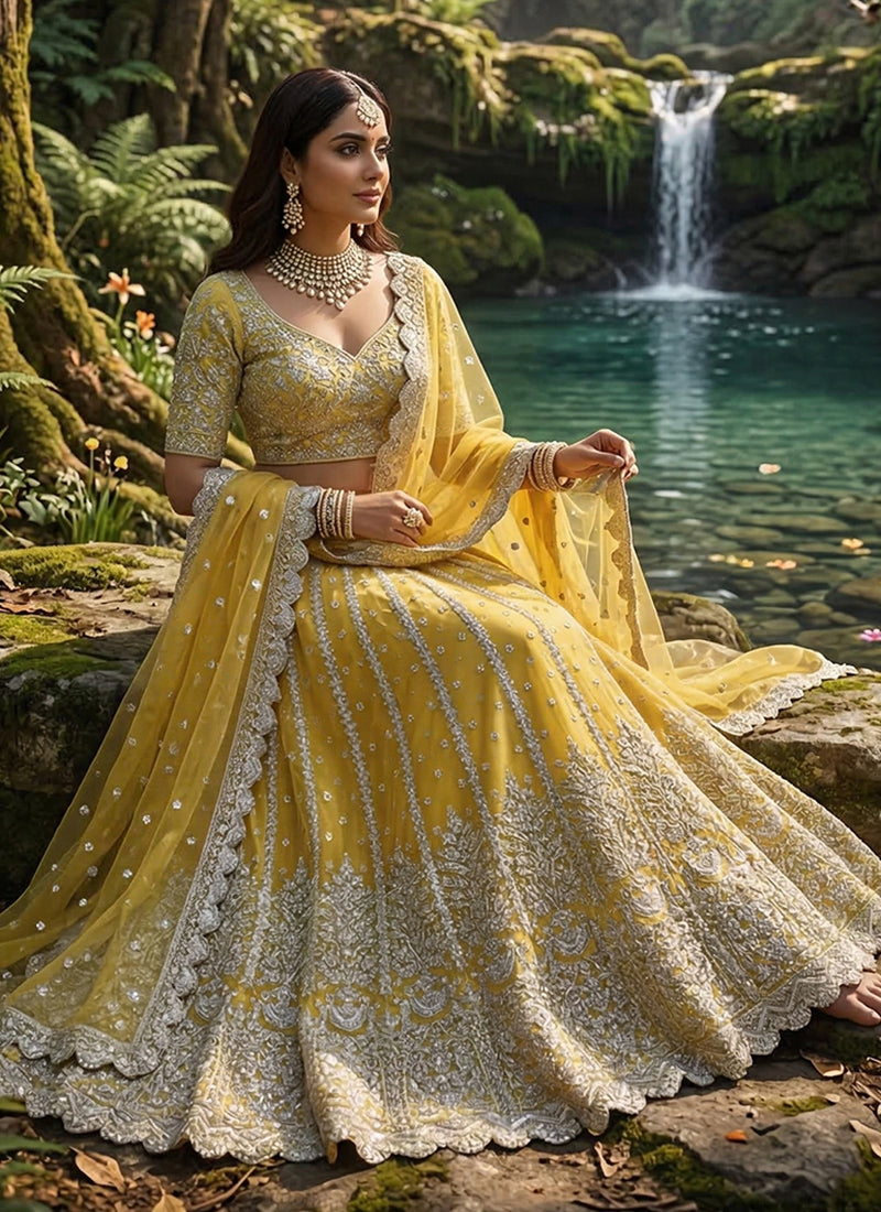 Yellow Multi Embroidered Wedding Lehenga Choli