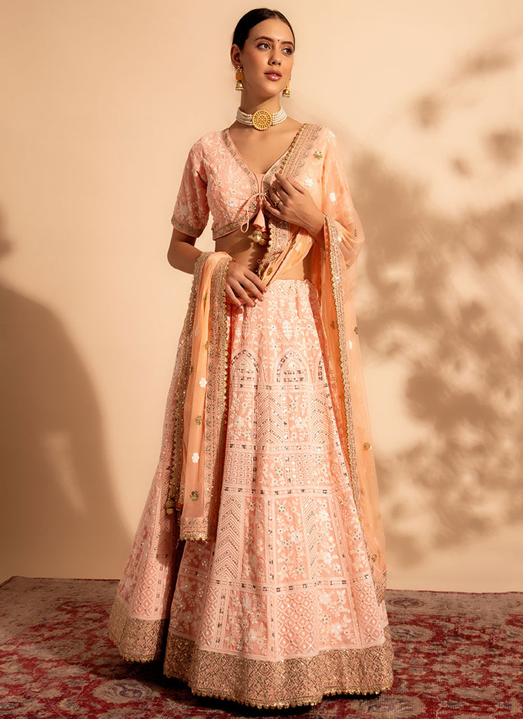Light Peach Embroidery Wedding Lehenga Choli