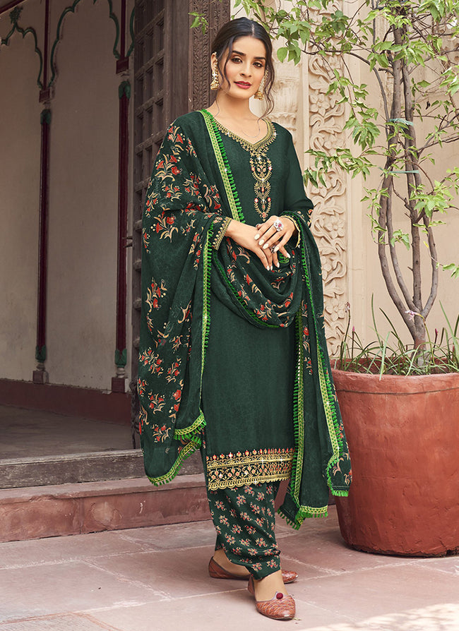 Peacock Green Punjabi Suits For Women- Virsa Designs