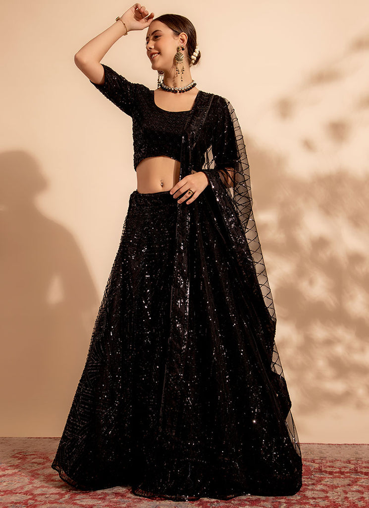 Black Sequence Embroidery Lehenga Choli For Engagement