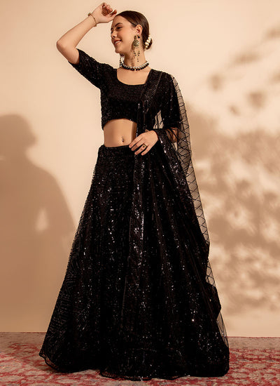 Black Sequence Embroidery Lehenga Choli For Engagement