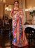 White And Crimson Ikat Printed Patola Silk Saree