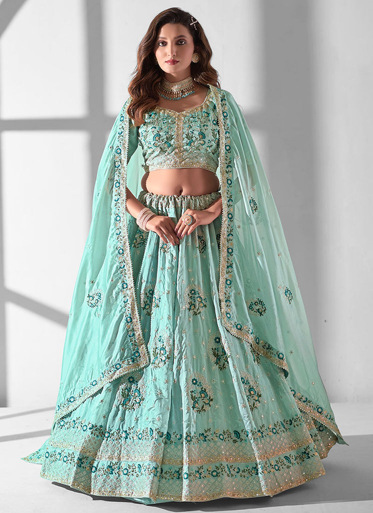 Mint Green Multi Embroidery Designer Lehenga Choli With Dupatta