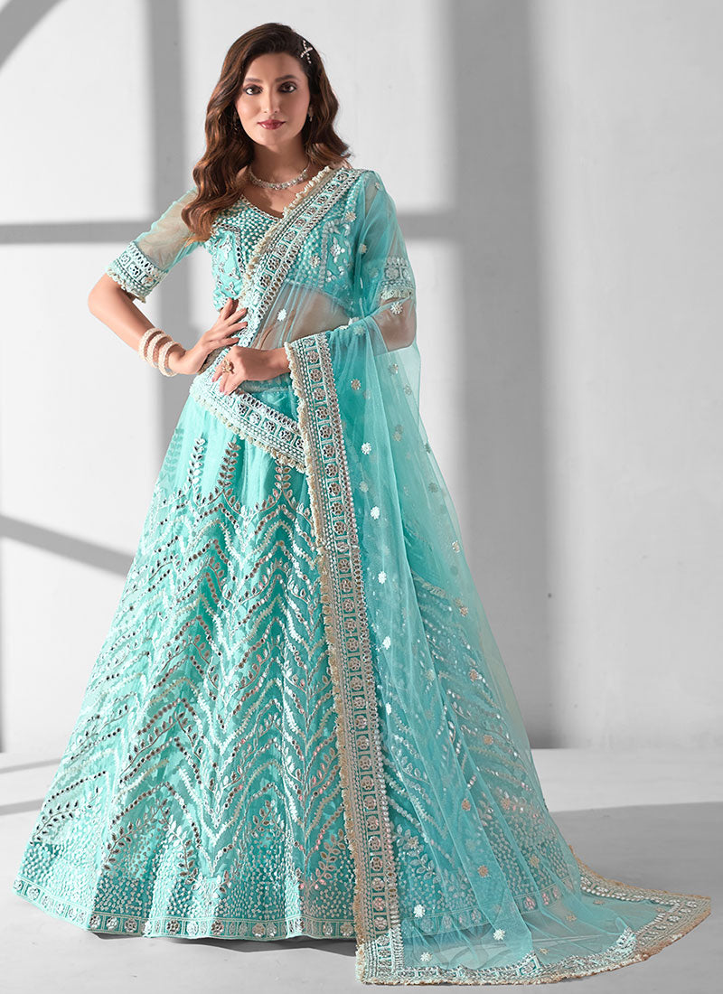 Sky Blue Embroidery Designer Lehenga Choli With Dupatta