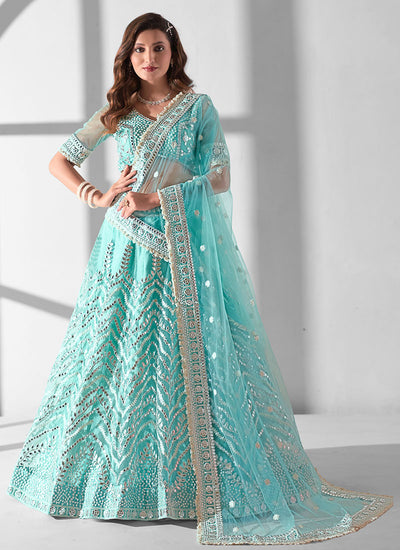 Sky Blue Embroidery Designer Lehenga Choli With Dupatta