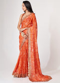 Orange Floral Print Organza Saree In USA