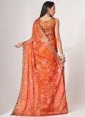 Orange Floral Print Organza Saree In USA UK