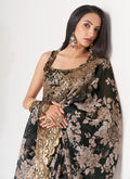 Black Floral Print Organza Saree In USA Germany
