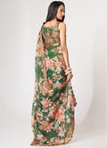 Green Floral Print And Sequence Embroidery Organza Saree In USA UK