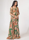 Green Floral Print And Sequence Embroidery Organza Saree In USA Canada