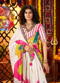 White Multicoloured Embroidered Gujarati Chaniya Choli