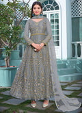 Light Grey Multi Embroidery Designer Anarkali Suit