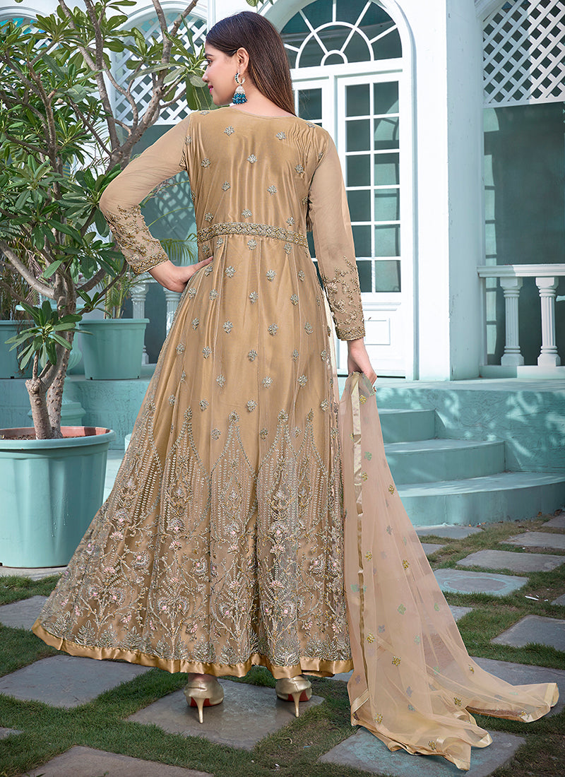 Beige Golden Multi Embroidery Designer Anarkali Suit In USA UK CANADA Germany