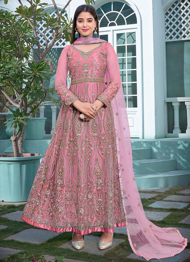 Pink Multi Embroidery Designer Anarkali Suit