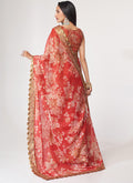 Red Floral Print Organza Saree In USA Singapore
