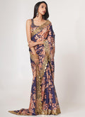 Purple Floral Print Organza Saree In USA UK