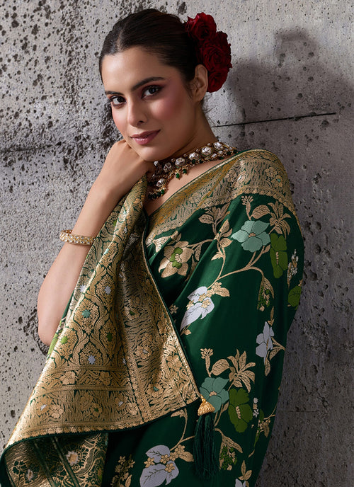 Green Floral Banarasi Silk Saree
