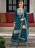 Turquoise Festive Embroidery Wedding Palazzo Suit