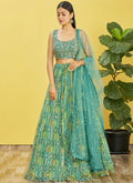 Aqua Blue Multi Embroidery Printed Lehenga Choli