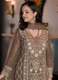 Light Brown Multi Embroidery Wedding Pant Style Suit In USA