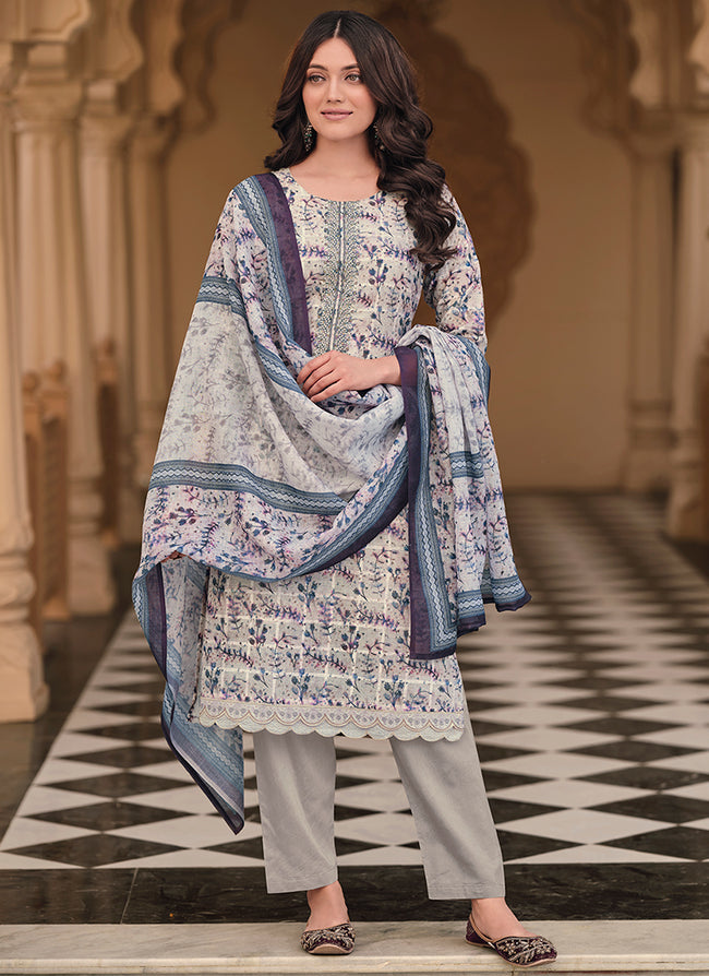 Grey Floral Handwork Embroidery Pakistani Pant Style Suit
