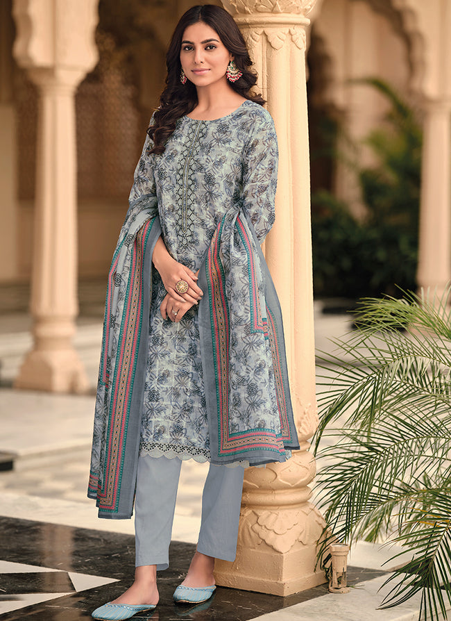 Deep Grey Floral Handwork Embroidery Pakistani Pant Style Suit