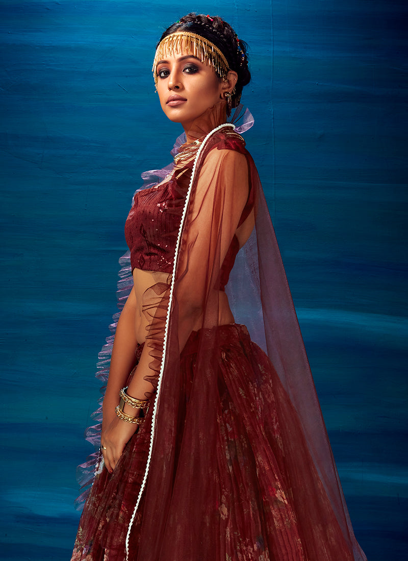 Maroon Sequence Embroidered Festive Lehenga Choli
