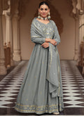 Ash Grey Multi Embroidery Festive Anarkali Suit
