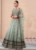 Pale Green Mirror Work Embroidery Festive Lehenga Choli