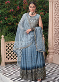 Ice Blue Mirror Work Embroidery Festive Lehenga Choli