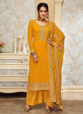 Yellow Multi Embroidery Traditional Palazzo Suit