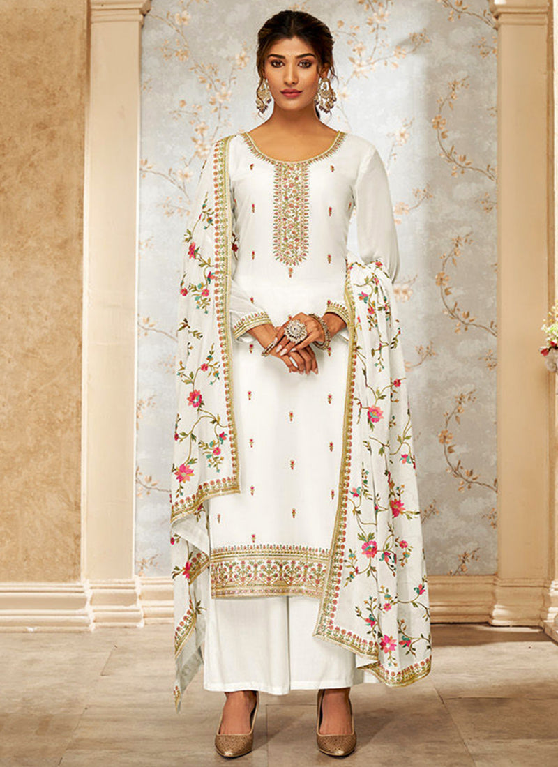 Buy Indian Clothing In Madrid - Off White Multi Embroidery Traditional ...