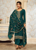 Dark Green Multi Embroidery Traditional Palazzo Suit